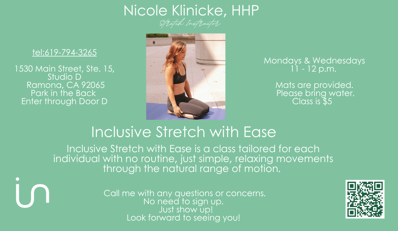 Inclusive Stretch with Ease: Mondays & Wednesdays 11–12pm, $5/class